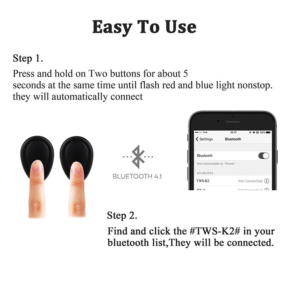 Bộ 2 Tai nghe nhét tai không dây TWS-K2 kèm bộ sạc - Tai nghe nhét tai Bluetooth cao cấp K2