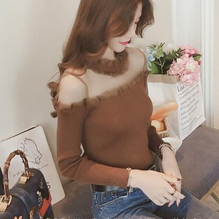 Áo thun gân cổ tròn tay dài nữ