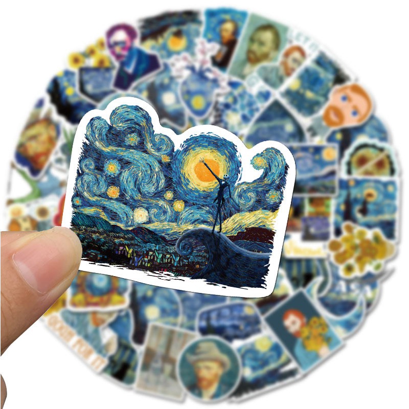 Set 40 miếng sticker dán trang trí hình Van Gogh chống thấm