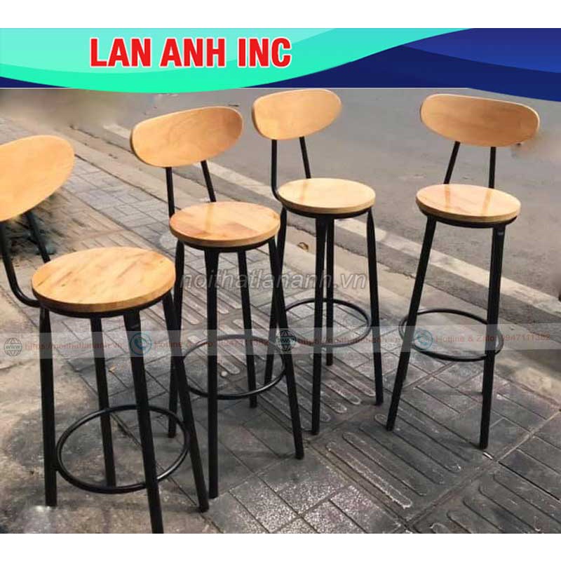 Ghế quầy bar gỗ chân sắt cao giá rẻ LAGB02(Size H45- H72)