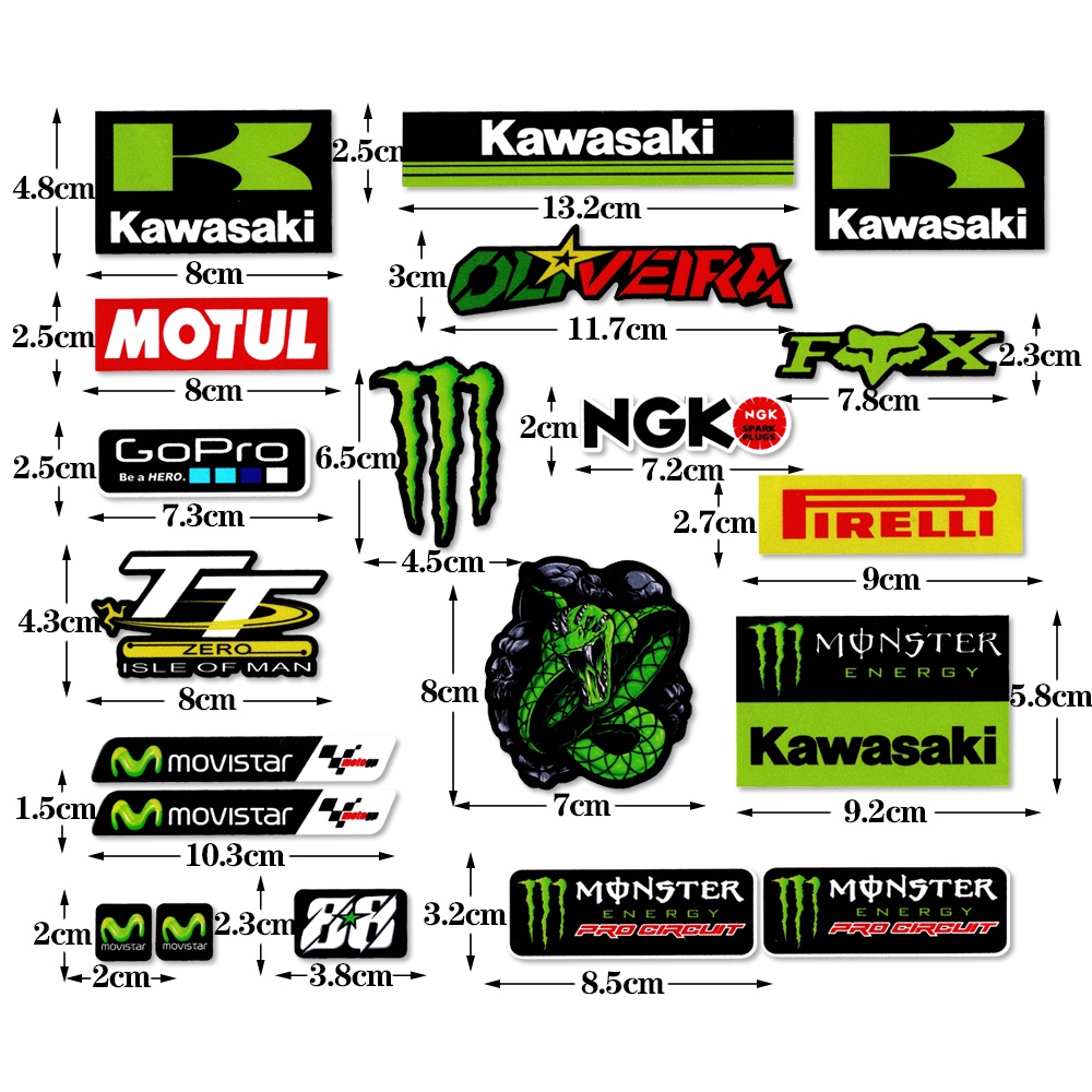 1 bộ Kawasaki Hình dán Thương hiệu ngoại vi cho xe máy Decal phản quang Motorcross được sửa đổi Hình dán