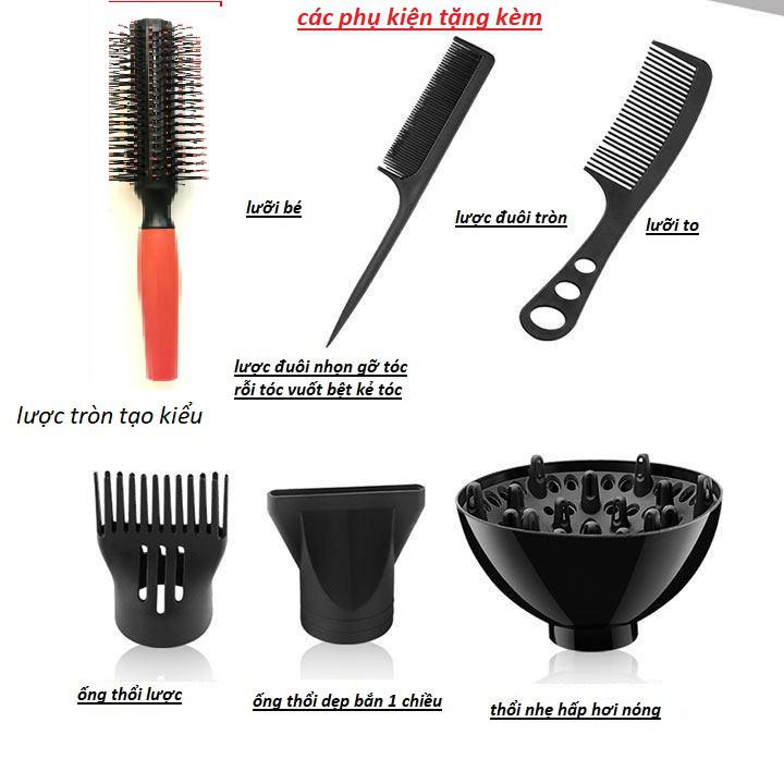 Máy sấy tóc 2 chế độ nhiệt công suất 2200W - Tặng kèm 6 phụ kiện cần dùng cho làm tóc