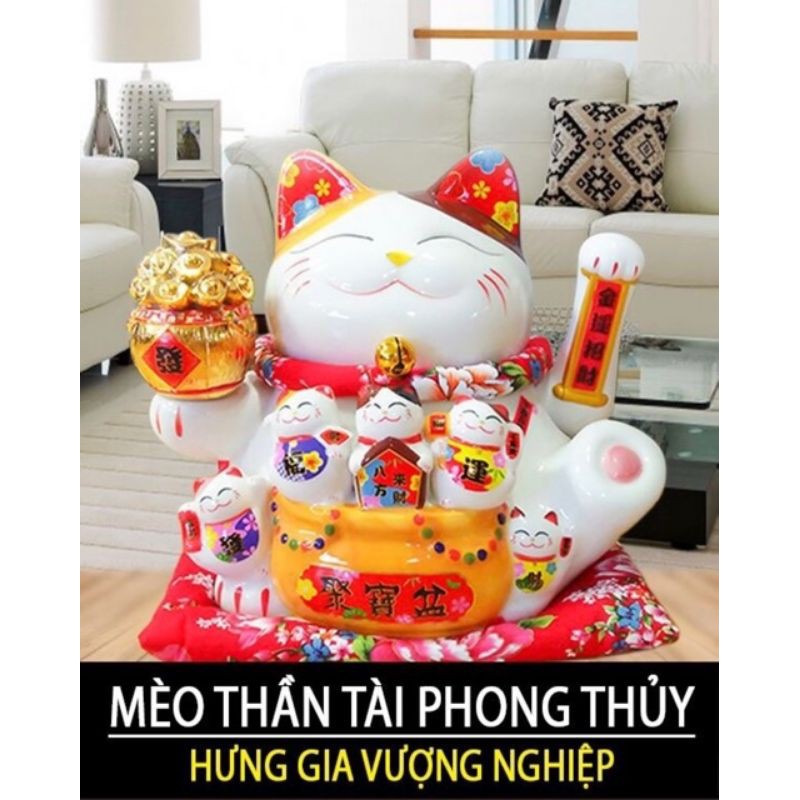 Mèo thần tài Thiên kim vạn lượng may mắn 20cm- 26cm -30cm (có3 size)