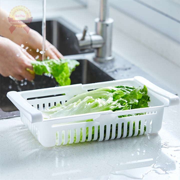 Khay đựng thức ăn cài gắn tủ lạnh kéo dài thu gọn tiết kiệm không gian