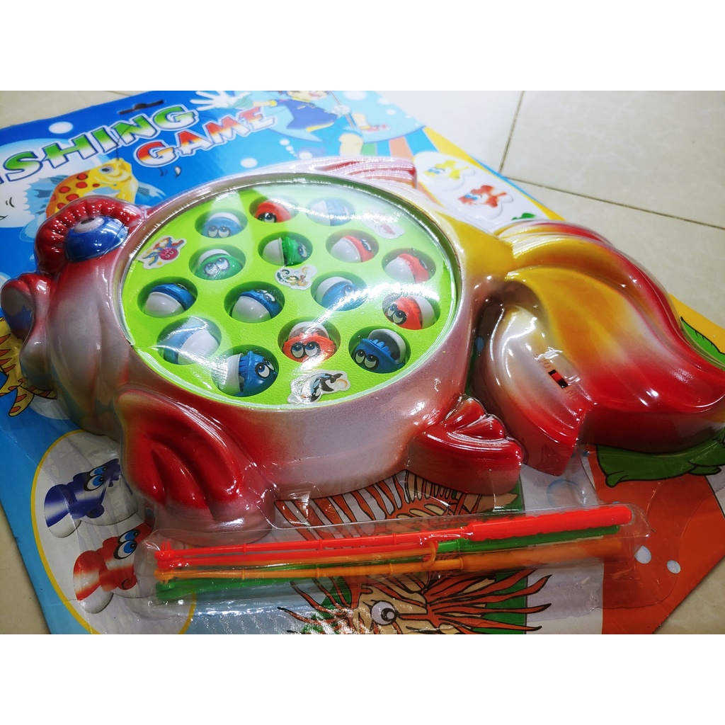 Đồ chơi câu cá điện trẻ em 15 con cá, 3 cần câu nam châm, phù hợp cho bé 2 - 6 tuổi, tặng kèm pin AA
