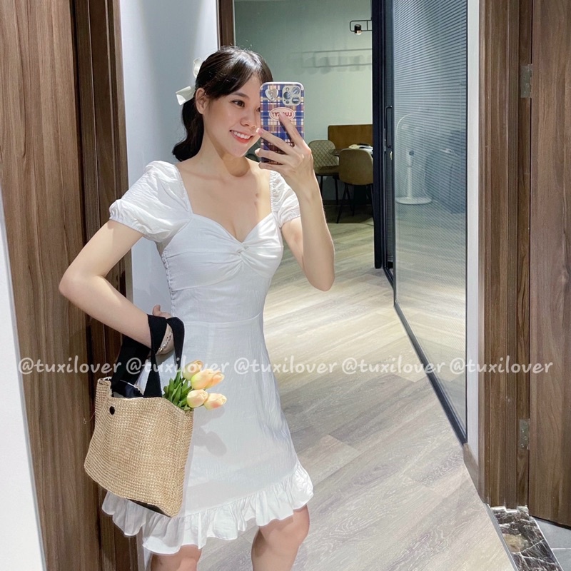 Đầm xoè tay phồng màu trắng Tuxilover - Hana dress