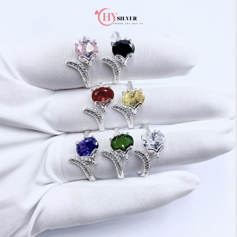 Nhẫn bạc ta hồ ly phong thuỷ nhẫn cáo đính đá bạc thật nhẫn nữ nhẫn hở Freesize nhẫn tình duyên