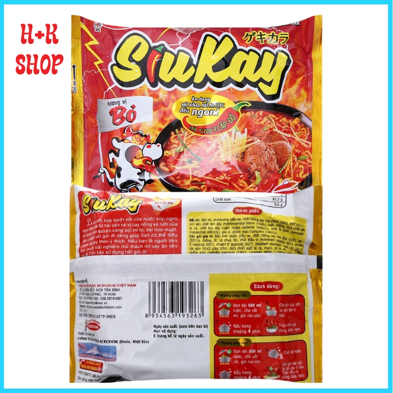 Mì Siu Kay 2 Hương Vị Hải Sản, Bò Siu Kay 7 Cấp Độ Thung24 goi1x 128g MSK01