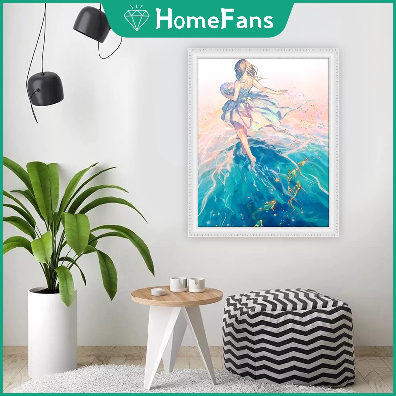Bộ Tranh Đính Đá 5D Tự Làm 40x50cm Hình Cô Gái Và Cá Chép Đẹp Mắt