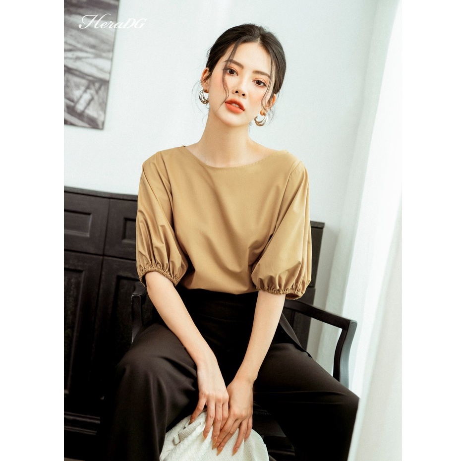 Áo sơ mi nữ tay bồng HeraDG thiết kế cổ thuyền độc đáo, chất liệu vải thô lụa cao cấp mềm mịn, không bai xù SAKBB1002