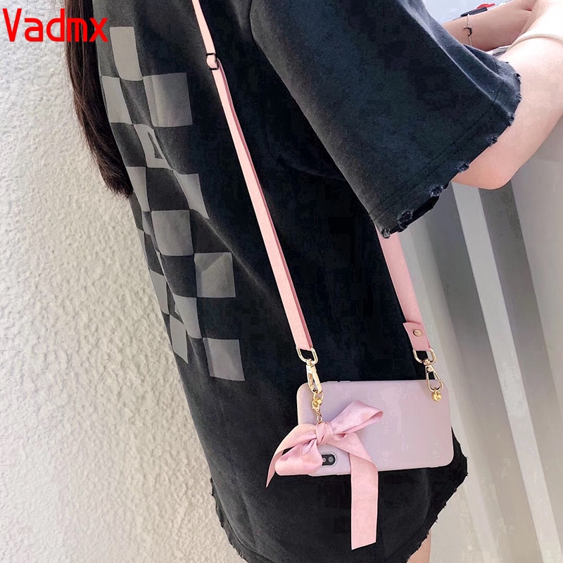 Cute Bow Tie Bag Silicon Phone Case For Samsung Galaxy S10 Note 10 Lite Note 5 A9 Pro 2016 J6 J4 A6 A8 J4+ J6+ Plus J2 J7 Grand Prime A2 Core Soft Simple Cover With Lanyard Strap