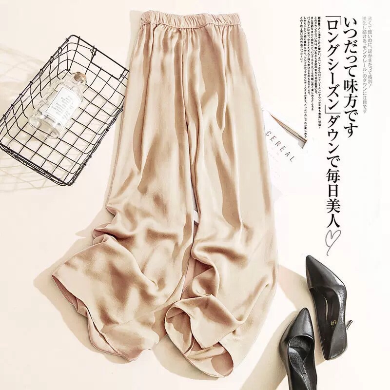 QUẦN LỤA SUÔNG ỐNG RỘNG LƯNG THUN VẢI LỤA SATIN CAO CẤP