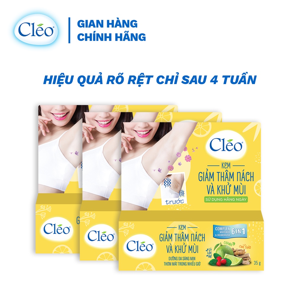 Bộ 3 kem giảm thâm nách và khử mùi Cleo 35g/ tuýp chiết xuất thiên nhiên hiệu quả rõ rệt