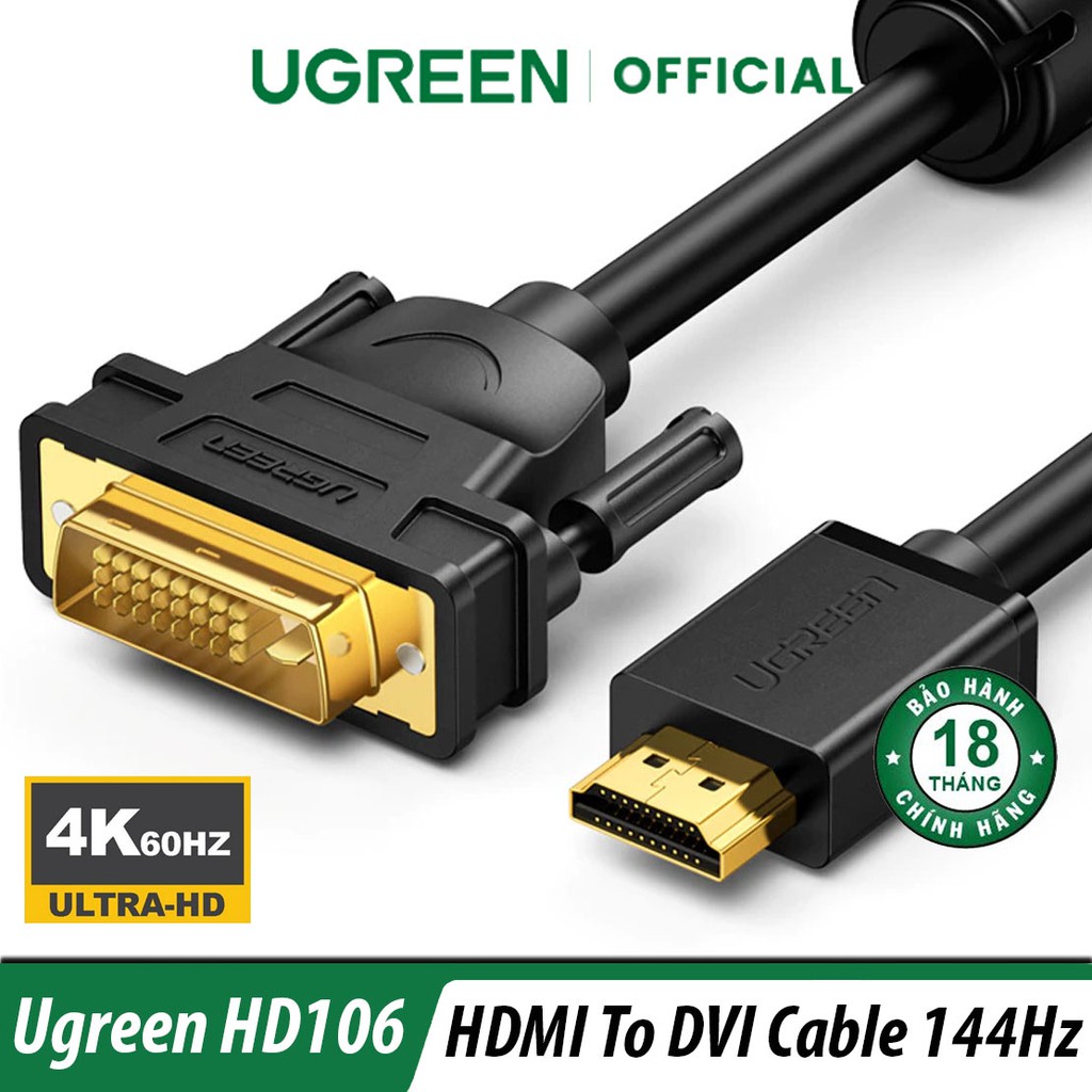 Cáp Chuyển Đổi HDMI Sang DVI Hỗ Trợ Full-HD 1080p Ugreen HD106 Chính Hãng