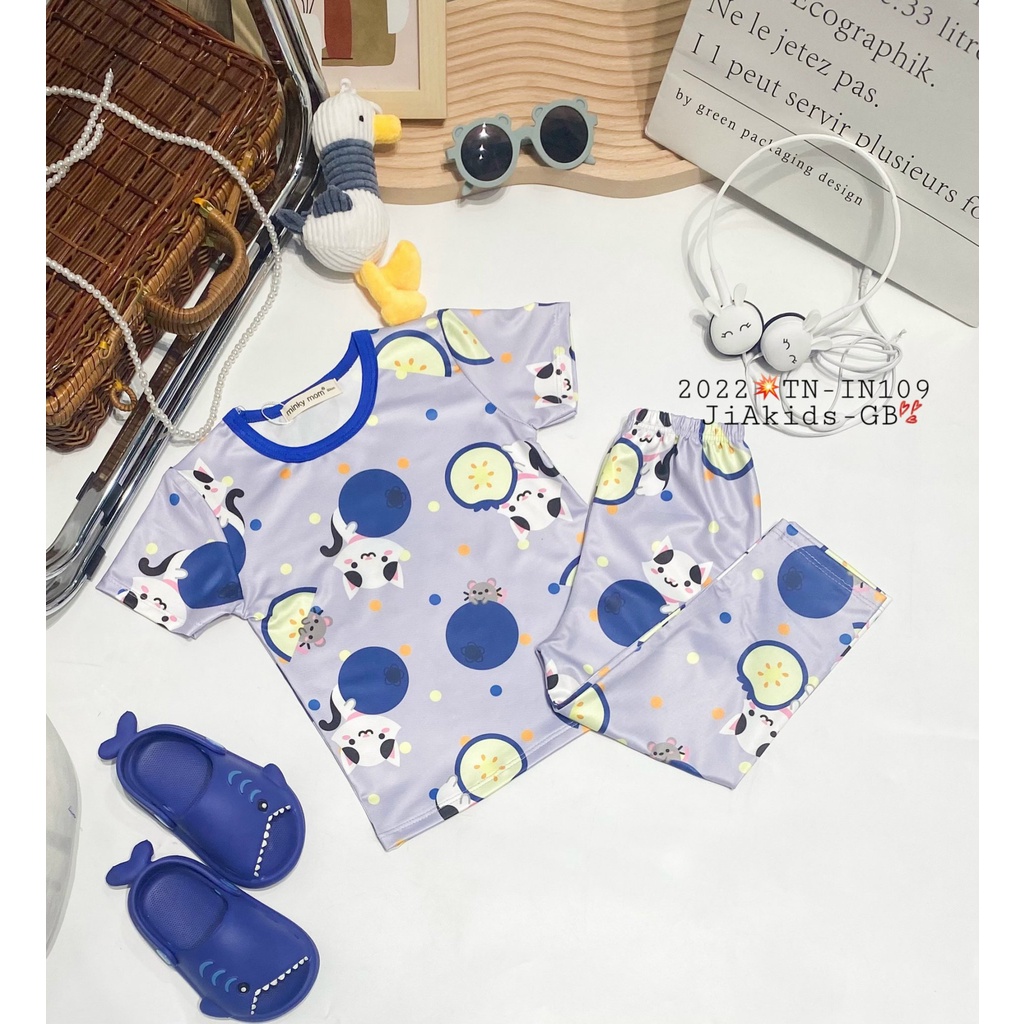 Bộ Tay Ngắn Quần Dài VẢI 3D MINKY MOM In Hình Họa Tiết Trái Cây Cho Bé TN-IN109