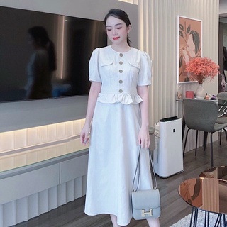 Đầm cổ tròn bèo eo 2 màu (kèm hình thật)