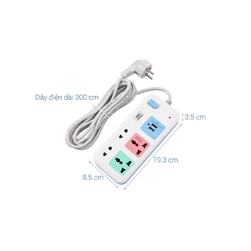 Ổ cắm điện 2 USB 4 lỗ 3m COMET CES4223