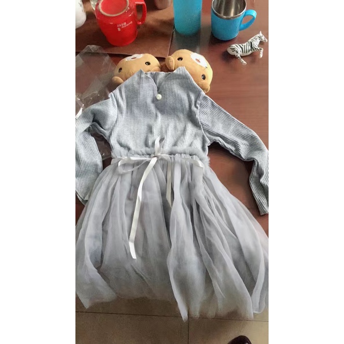 Váy đầm len thun xòe ren lưới nhiều màu cho bé gái  N01280