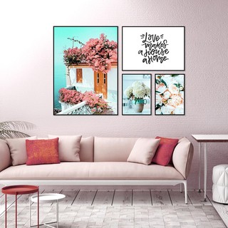 Bộ 4 tranh canvas trang trí phòng khách. Nhà là tổ ấm.