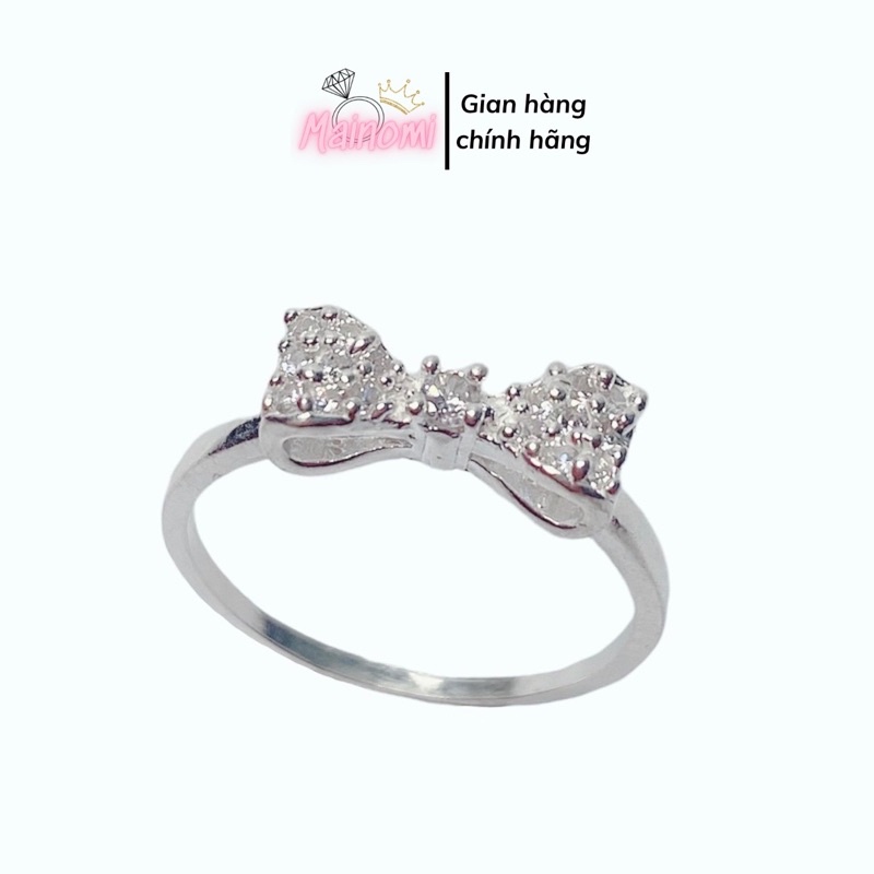 Nhẫn nữ bạc ta. Nhẫn nơ phồng đính đá nhỏ xinh xắn thời trang Mainomi Shop Bạc Xinh