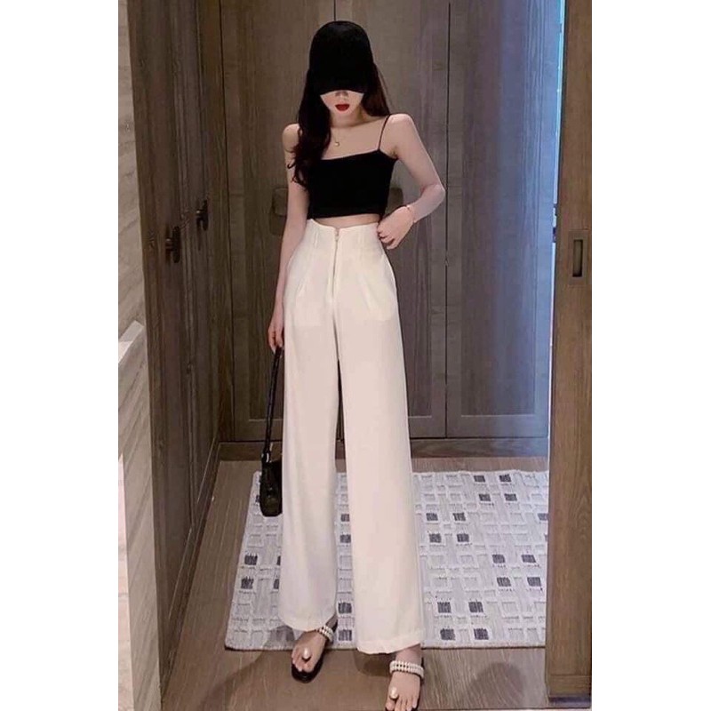 Quần ống rộng khóa giữa cạp cao KH79, quần suông nữ dáng culottes cạp liền khóa giữa