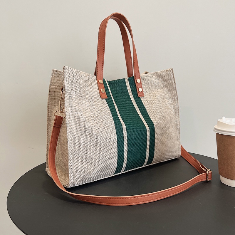 Túi Tote Đựng Máy Tính Khổ A4 14-inch Vải Canvas Kẻ Sọc Thời Trang