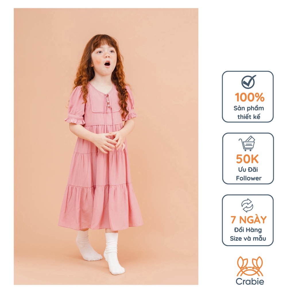 Đầm bé gái mùa hè CRABIE midi cộc tay cổ tròn thắt nơ thoáng mát - Sara Dress - Hồng