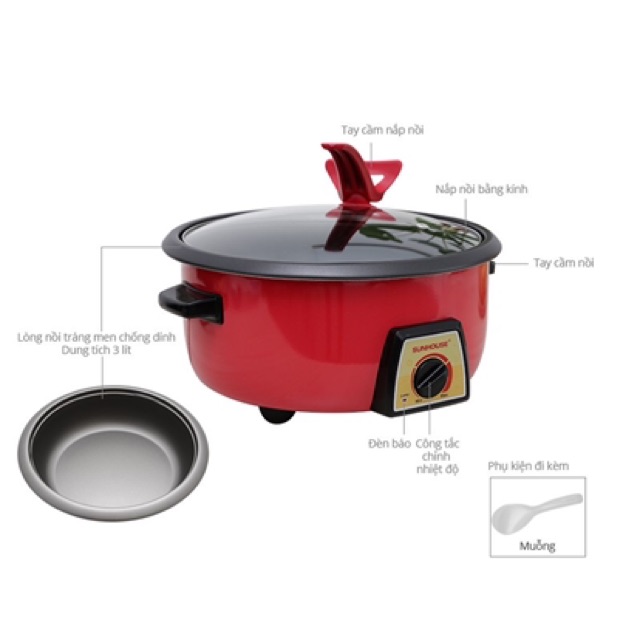 &lt;FREESHIP 70K&gt;Lẩu điện SUNHOUSE - SHD4520 - Elmich EL-3643 Nồi dùng nấu lẩu nhanh