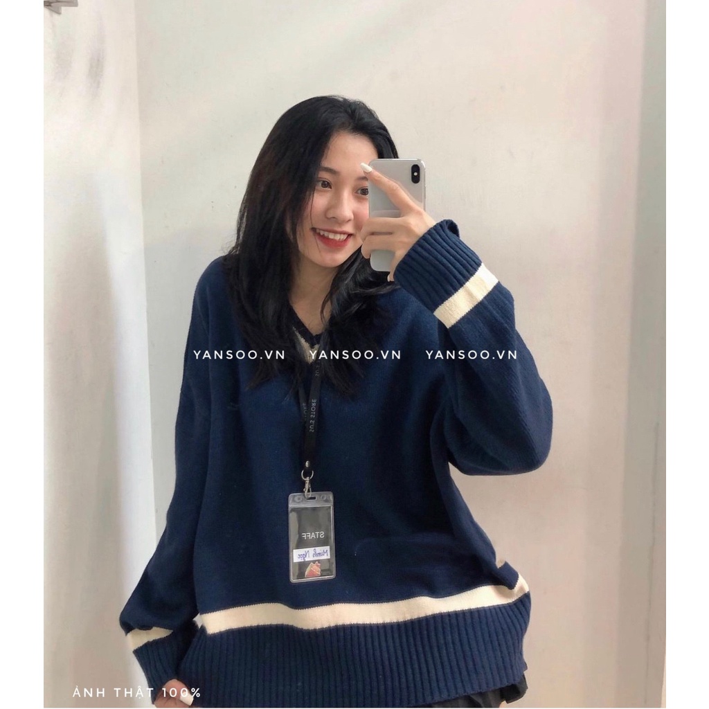 Áo len nữ cổ v from rộng Áo len cổ tim viền tay dài basic Hàn Quốc YANSOO