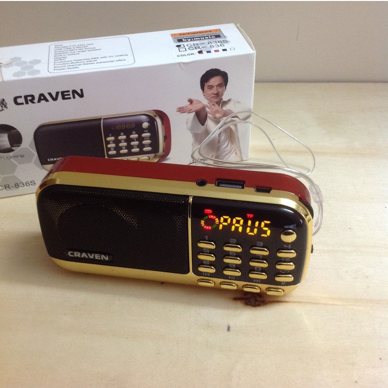Loa nghe nhạc mini Craven CR-836S, 836S Nghe Nhạc Thẻ Nhớ, USB, FM Có Đèn PIN, Cắm Tai Nghe