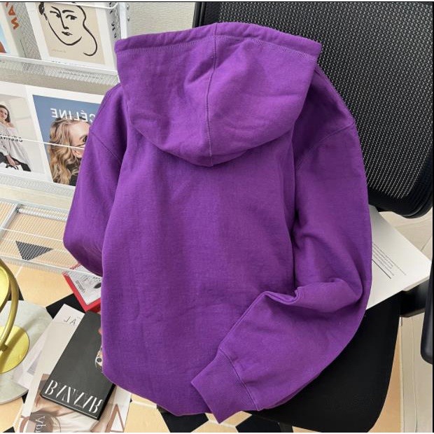 Áo hoodie nhung thiết kế màu tím phong cách cổ điển Mỹ thời trang thu đông cho nữ