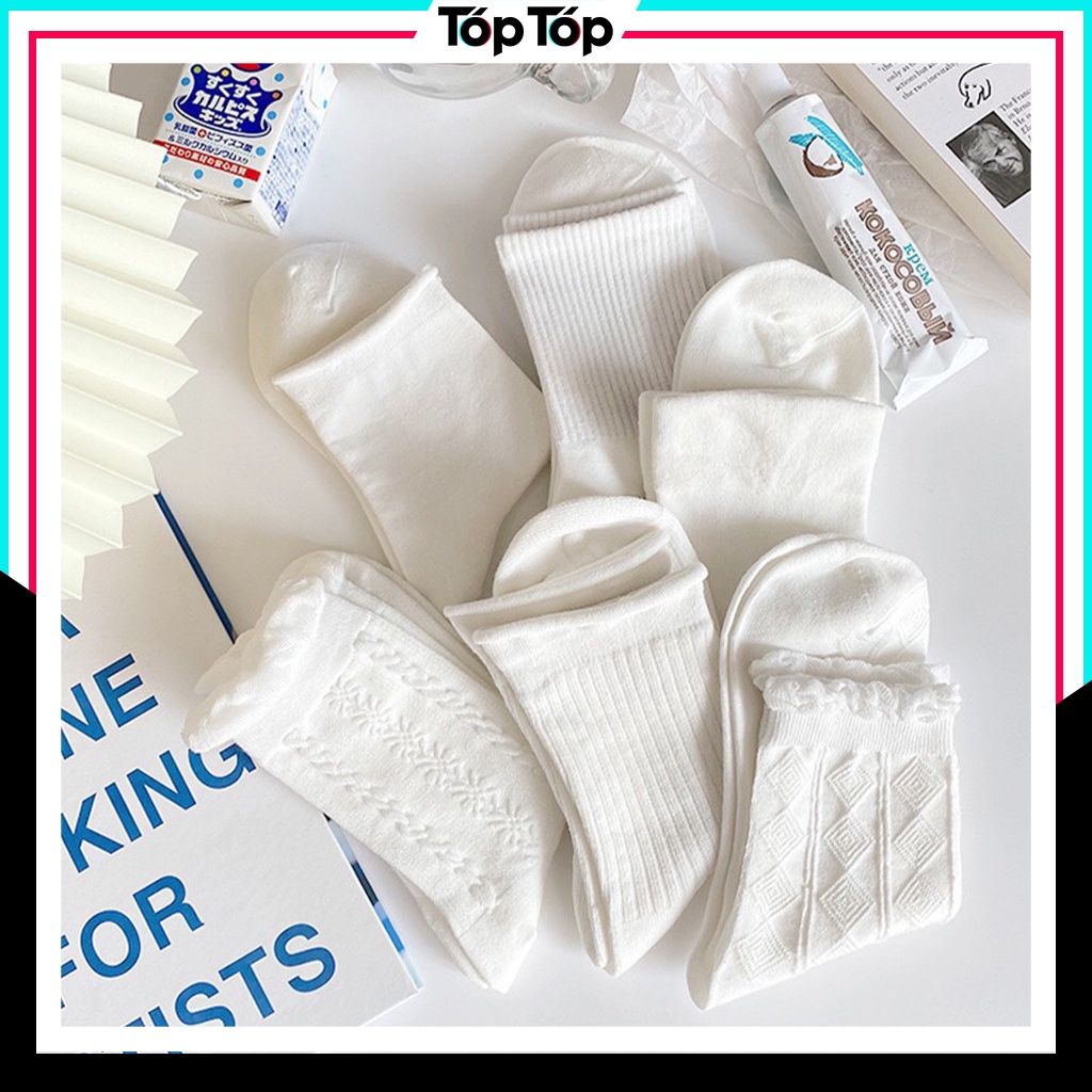Tất nữ cổ cao họa tiết trắng tinh khôi, vớ nữ cổ cao nhiều mẫu
