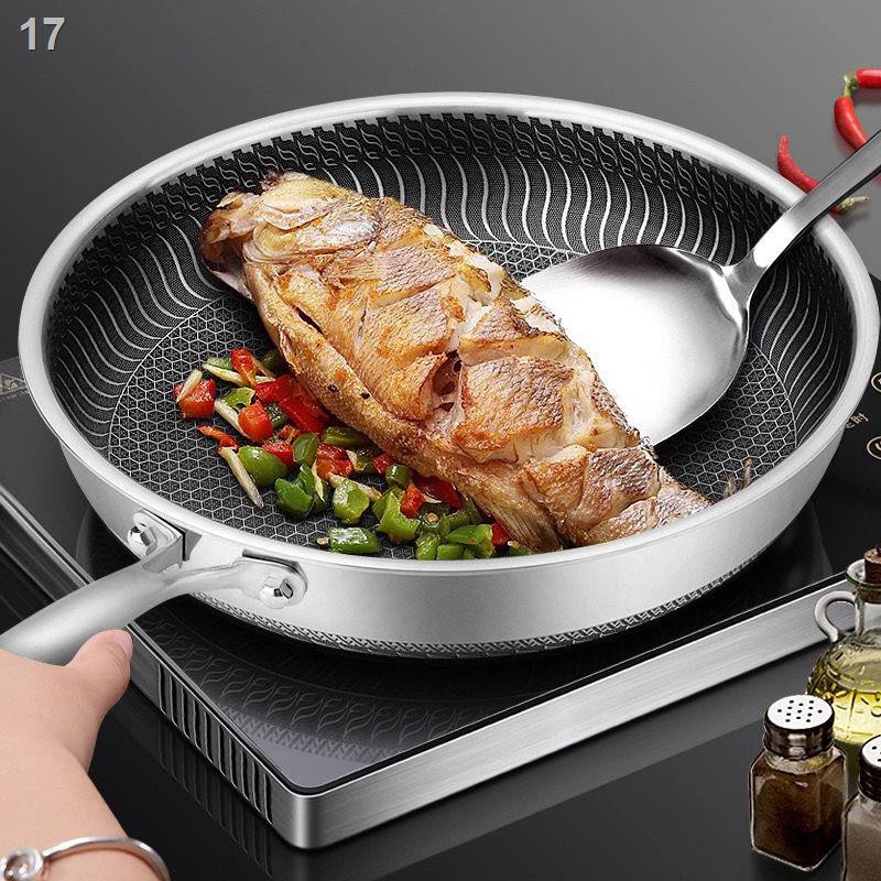 2021 ❀Chảo inox 316 chống dính 24-30cm không tráng dầu gia đình nấu ăn