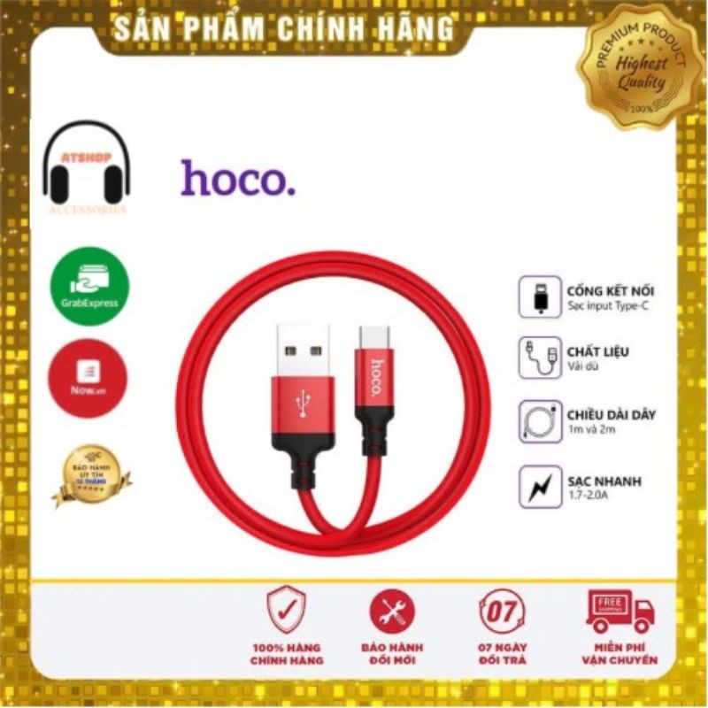 Cáp xạc hoco type -c  x14 dây dù 1m chống đứt hổ trợ truyền dữ liệu 2.0 đuooin