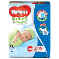 Tã lót sơ sinh huggies newborn 2, Miếng lót sơ sinh Huggies Dry NB2 - 60 miếng ( 4-7kg)