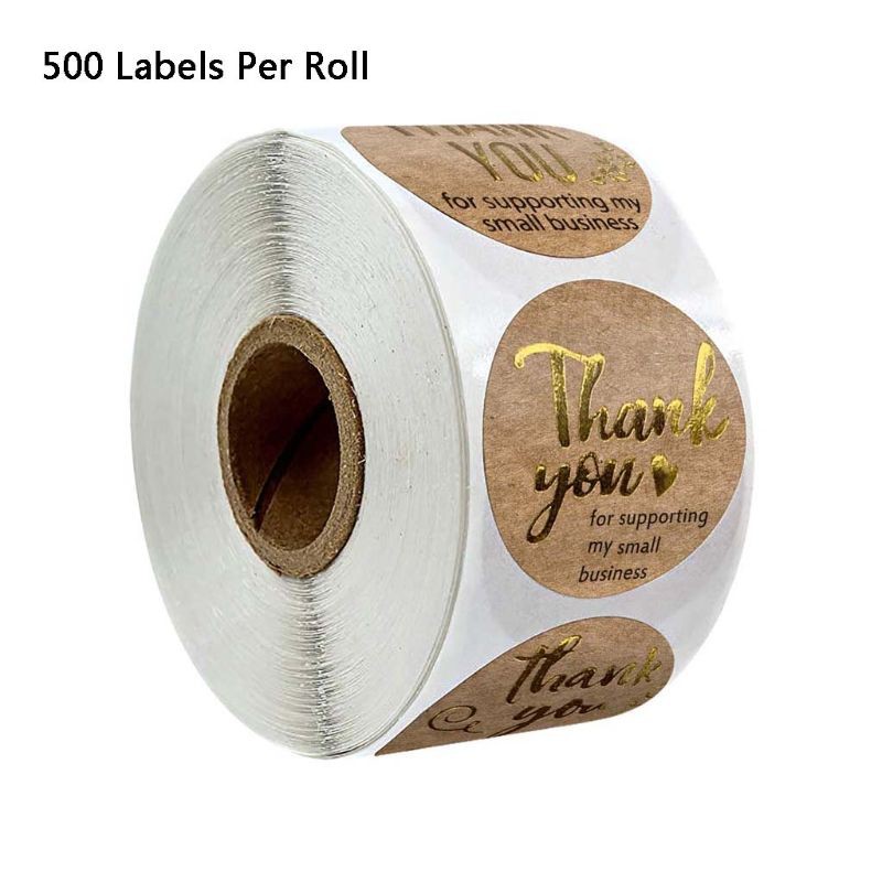 ❤~ 500pcs/roll Thank You for Supporting My Small Business Kraft Stickers with Gold Foil Round Labels