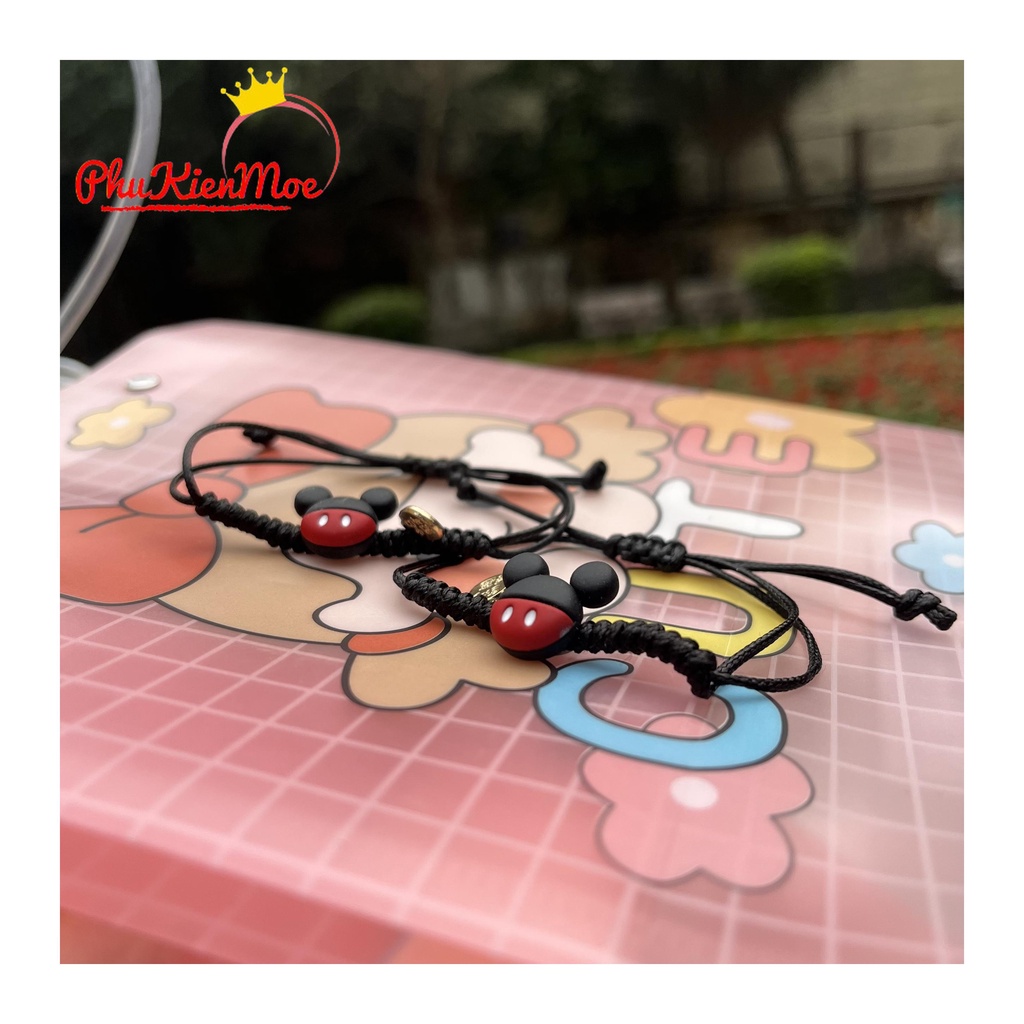 Vòng tay dây rút vintage hình chú chuột mickey màu đen đơn giản