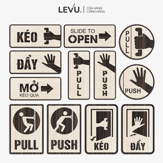  Bảng gỗ treo cửa kéo đẩy bảng decor pull push bằng gỗ trang trí chính hãng LEVU 