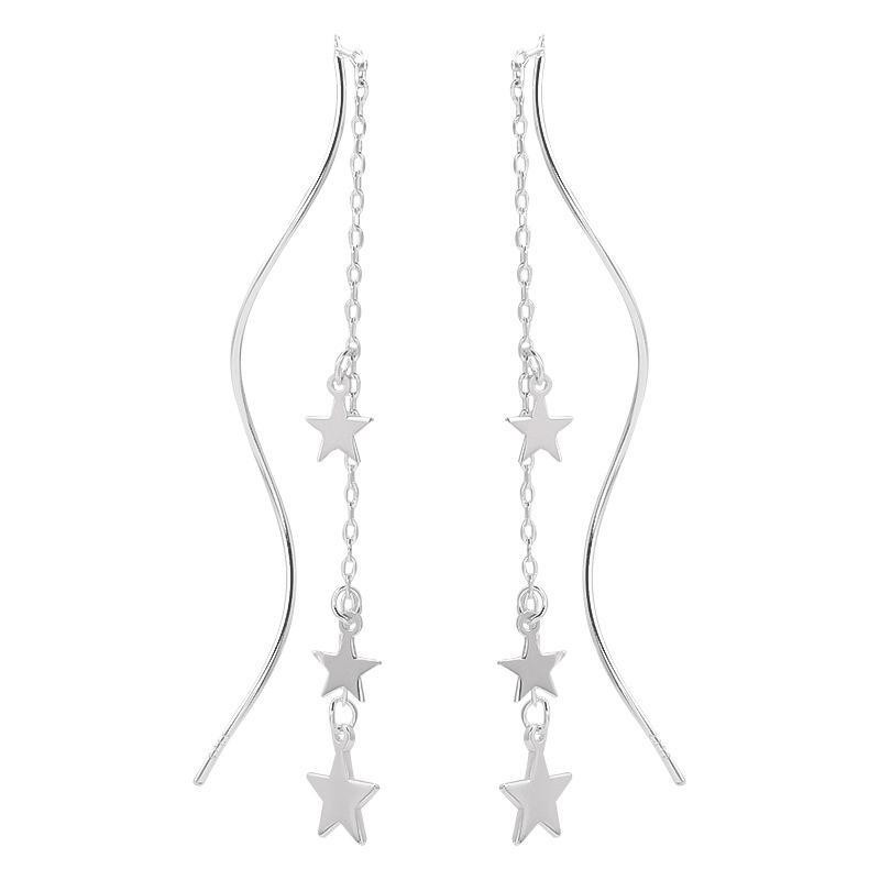 Khuyên tai thả ba sao bông tai bạc phụ kiện nam nữ phong cách Hàn Quốc Unisex