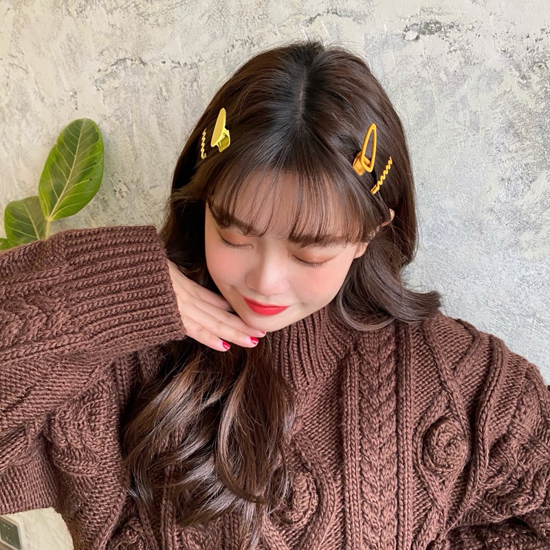 Set 4 Kẹp Tóc Hình Giọt Nước Màu Hồng Nhám Dễ Thương Phong Cách Hàn Quốc Cho Nữ