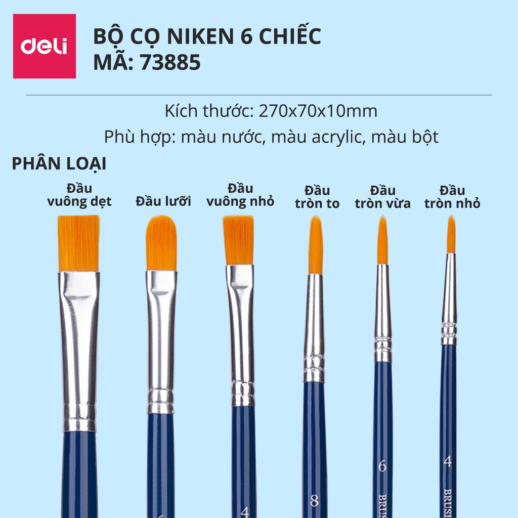 Bộ cọ vẽ chuyên nghiệp Deli - dùng cho màu nước/bột/sơn acrylic -Set 4/6 cây