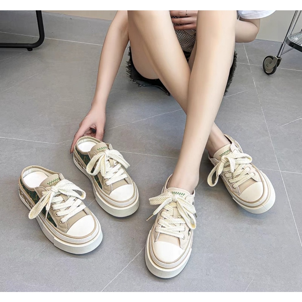 Giày Sục thể thao nữ đế cao su êm viền màu Xanh phối chữ GGD siêu hot EH20