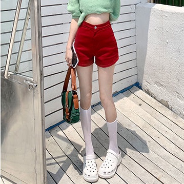 Quần Short Denim Lưng Cao Thời Trang Mùa Hè Cho Nữ