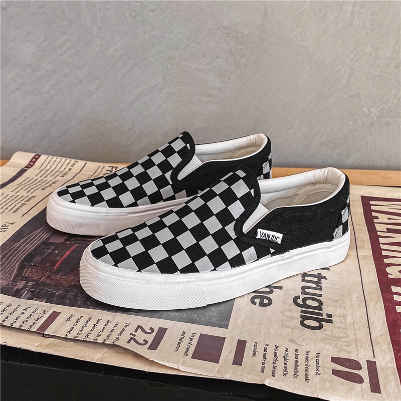 Giày Thể Thao Canvas Cổ Thấp Họa Tiết Caro Phản Quang Phong Cách Hàn Quốc Thời Trang Cho Nam Và Nữ