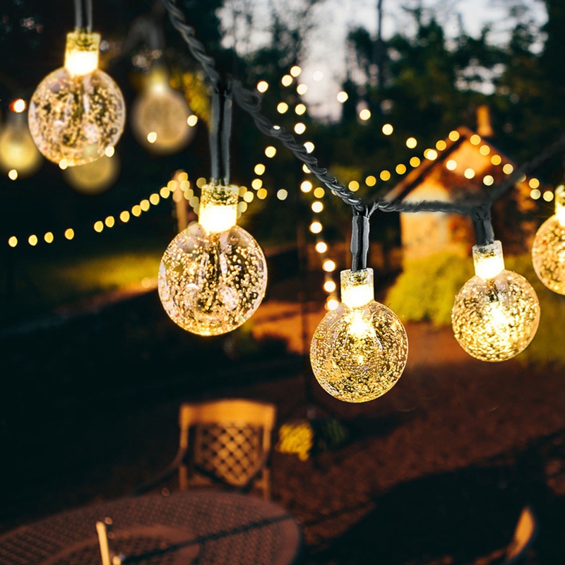 Dây đèn LED trang trí bi bọt nước 7M 50 bóng/12M 100 bóng  Năng lượng Mặt trời, trang trí sân vườn, ban công