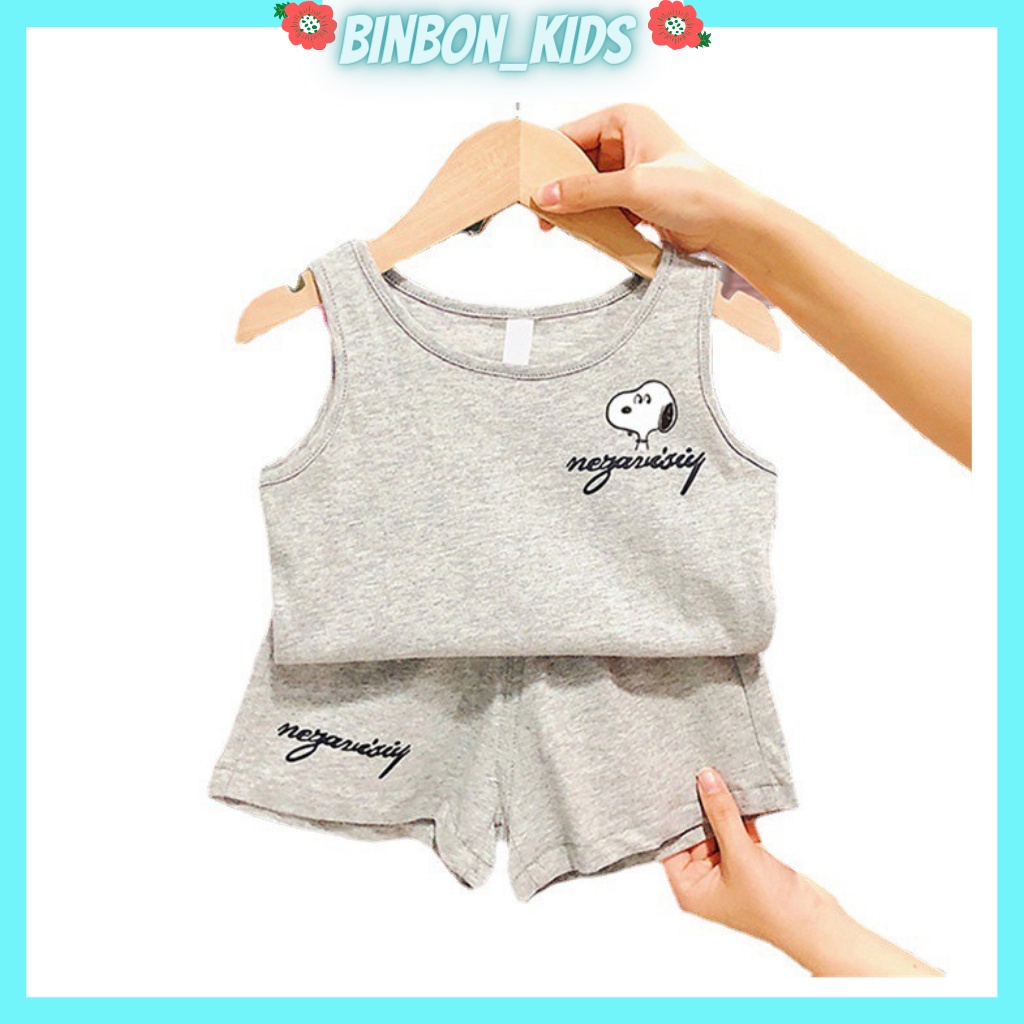 Bộ ba lỗ cho bé thêu chú chó dễ thương cho bé trai và gái, Đô Bộ quần áo sát nách cho bé chất cotton Từ 7- 27kg binbon