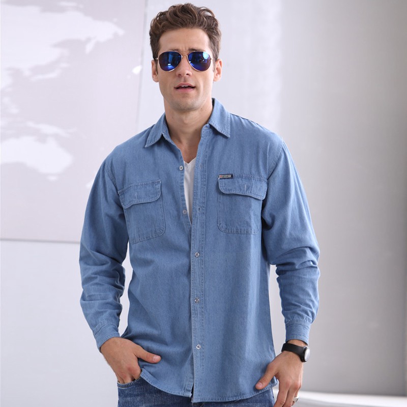Áo Sơ Mi Jean Denim Tay Dài Thiết Kế Thanh Lịch Hợp Thời Trang Cho Nam