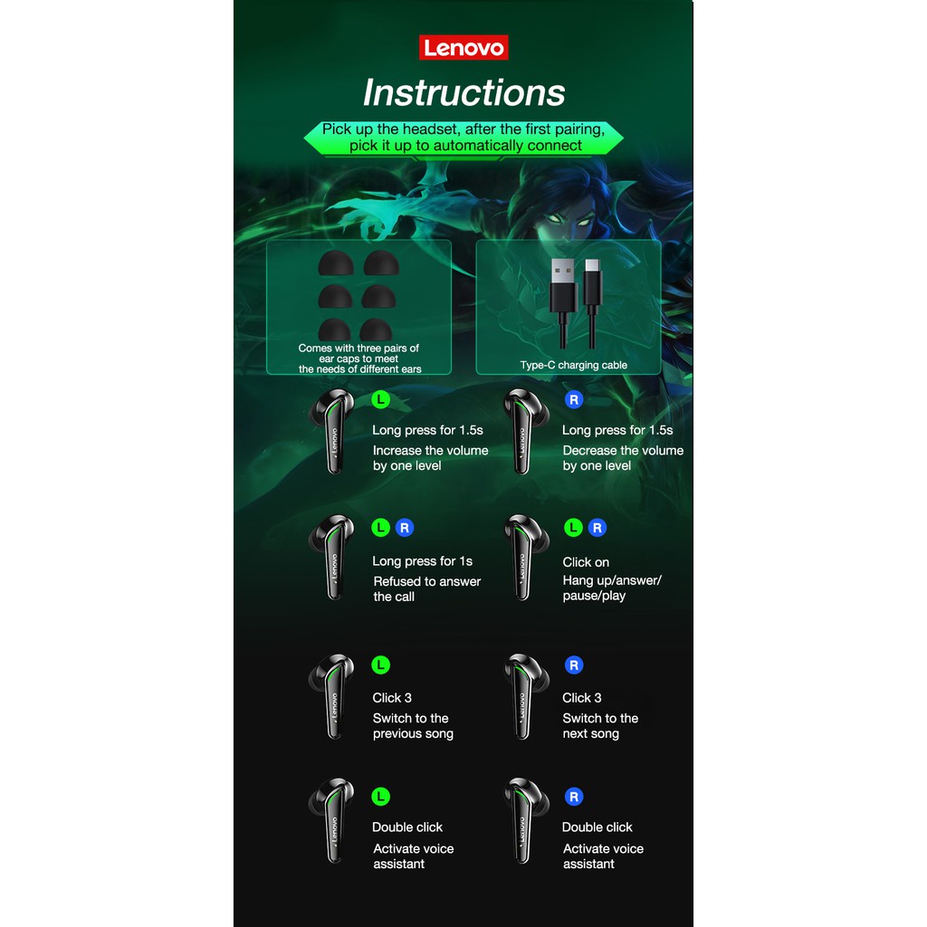 Tai Nghe Nhét Tai Bluetooth Có Mic Âm Thanh Nổi 9D TWS Chuyên Nghiệp Cho Lenovo XT92