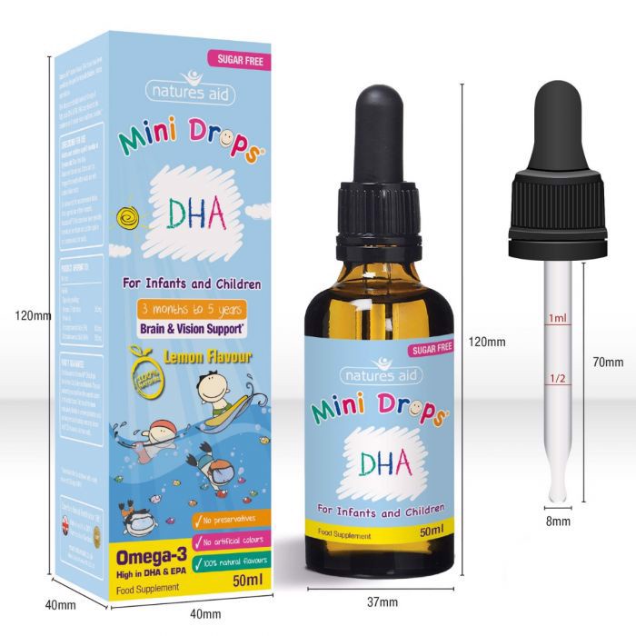 [ DATE 2024 ]  DHA MINI DROPS NATURES AID BỔ SUNG DHA CHO TRẺ TỪ 3M+ 50ML