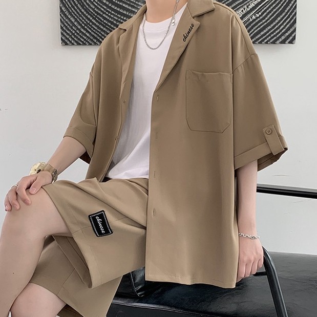 Áo sơ mi nam tay ngắn thiết kế mới thời trang theo phong cách hàn quốc cho set blazer nam tay ngắn tay ngắn mùa hè quần short form dáng rộng phong cách hàn quốc thời trang